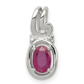Sterling Silver Rhodium Plated Diamond & Ruby Oval Pendant